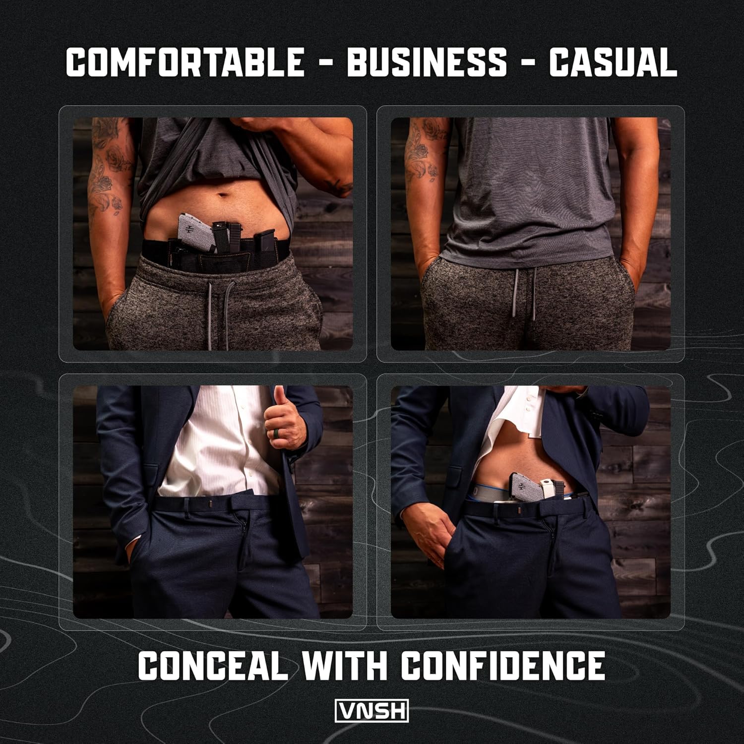 VNSH Belly Band Holster - Comfortable & Secure Concealed Carry | Fits 99% of Handguns with Mag Pouches