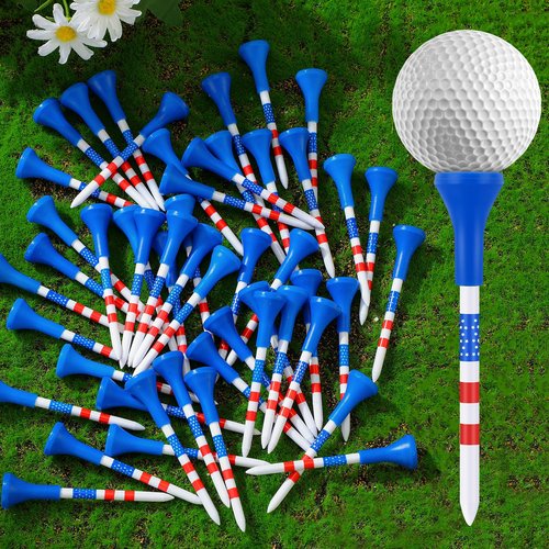 Realspring 100 Pack Plastic Golf Tees Bulk 3 1/4" Unbreakable American Flag Long Golf Tees with Reduce Side Spin and Friction for Men