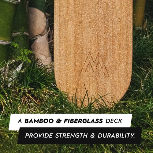 Magneto Bamboo Carving Longboard Skateboard Wood Deck - Drop-Through Deck for Stable Cruising - Longboard with Gold Bearings & Aluminum Trucks - 250 lb Weight Capacity, 38.5in x 9in