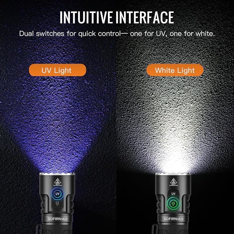 Sofirn SR23 3300 Lumens Rechargeable LED Flashlight with UV Light, IP68
