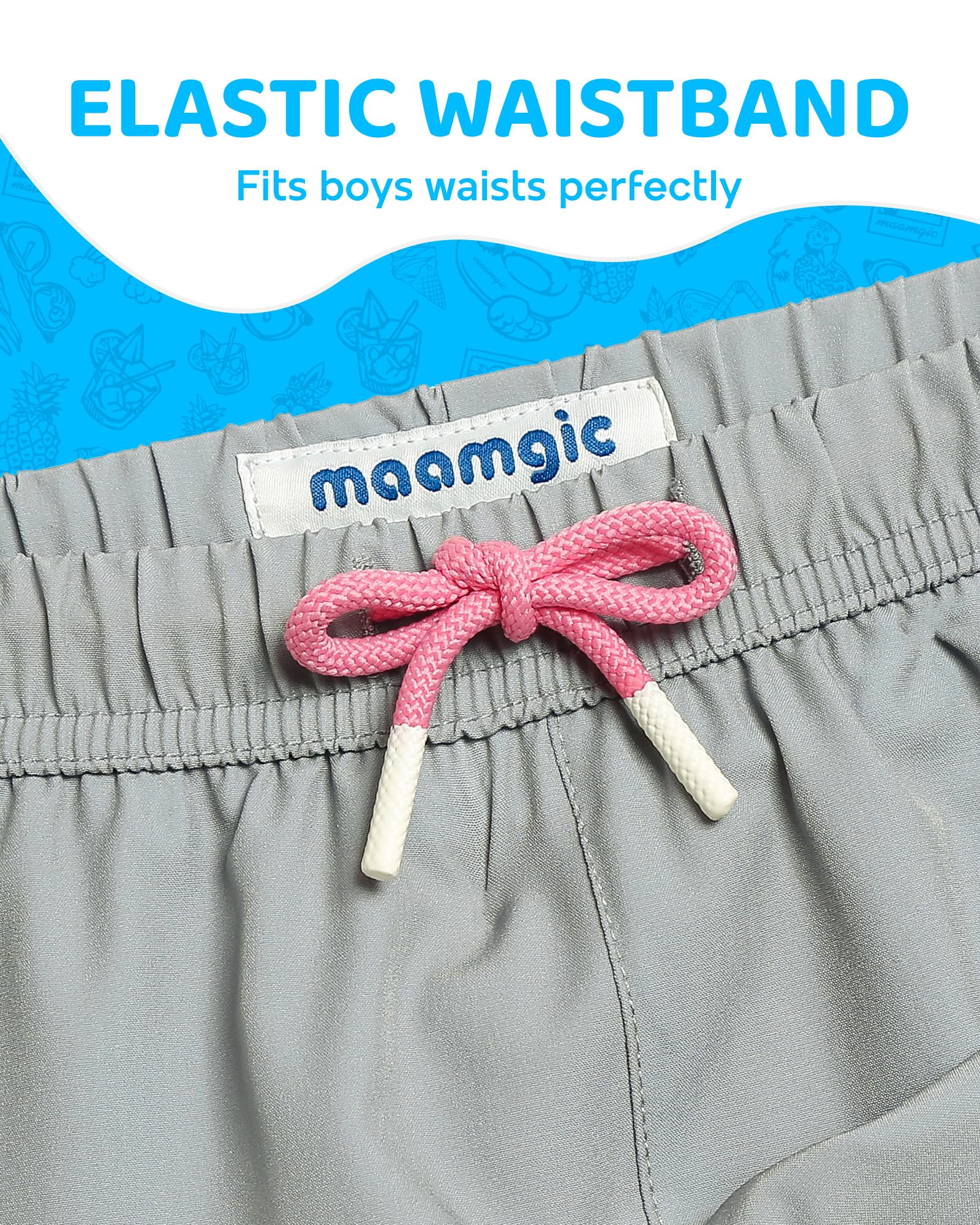 maamgic Boys Swim Trunks with Compression Liner 4-Way Stretch Quick Dry Swim Shorts Swimming Trunks Toddler Boy Gray Pink 10-12 Years