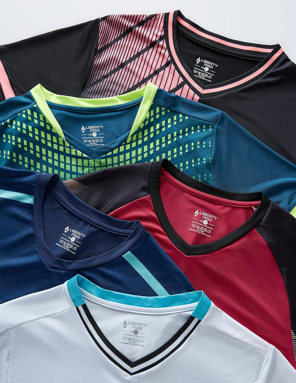 Skiennix Men's V-Neck Dry Fit T-Shirts - 5 Pack Active Athletic Workout Tops | Plus Size Available