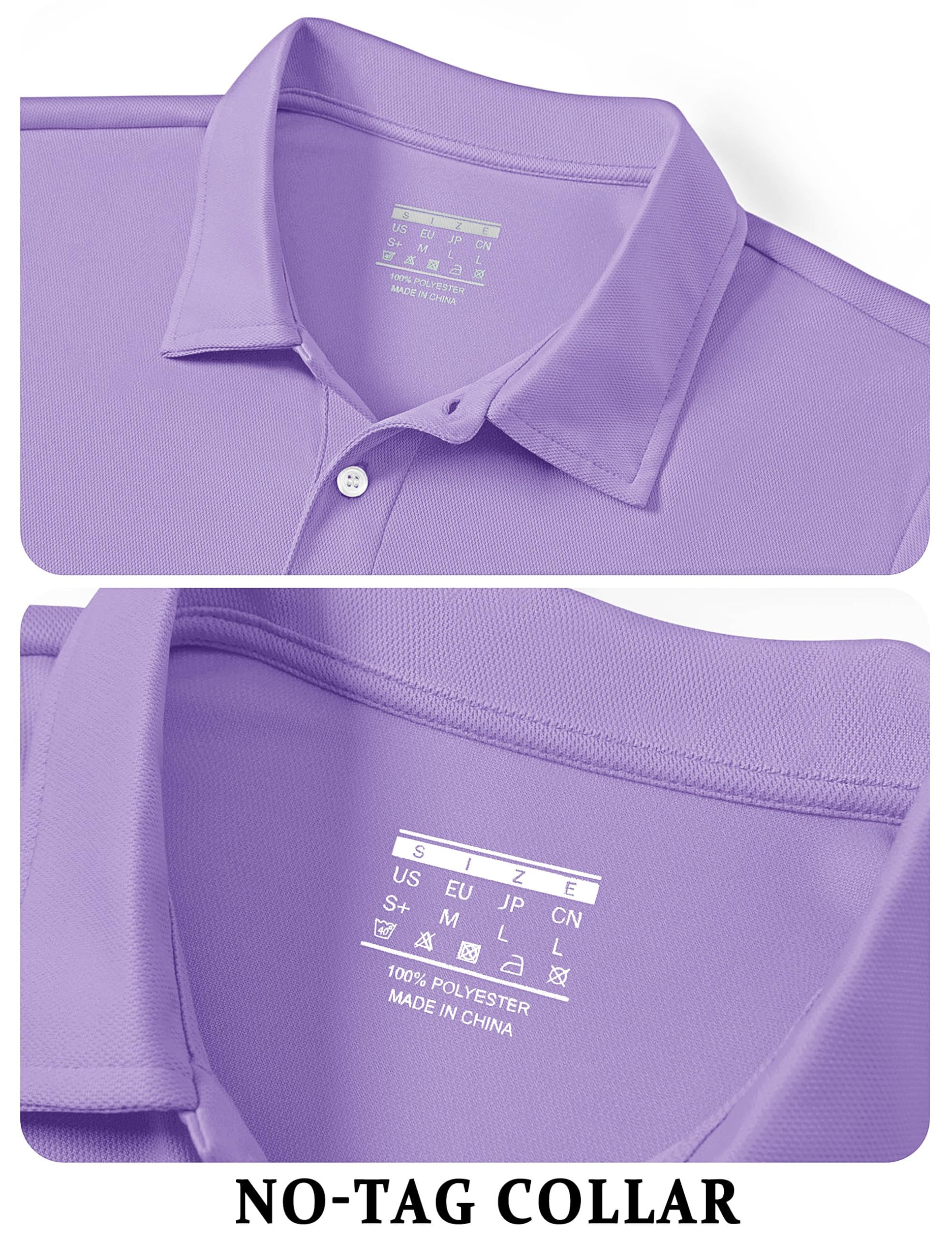 TACVASEN Mens Golf Shirt Dry Fit Mens Polo Shirts Short Sleeve Performance Golf Polos for Men with Collar Work Shirts Light Purple, 2XL