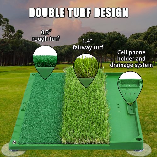 PGM 3-in-1 Golf Hitting Mats Practice with Ball Tray, Golf Hitting Training Aids for Backyard Driving Chipping Indoor Outdoor (Include Golf Tees)