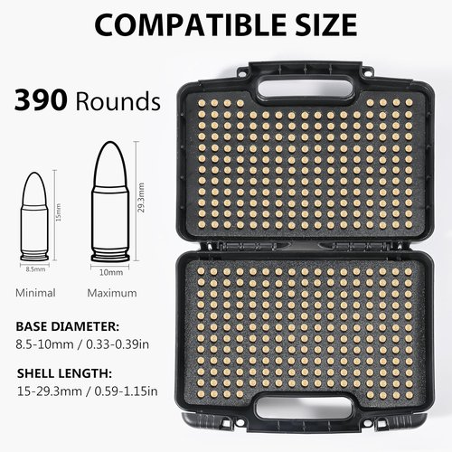 Kinghardcase 390 Round 9mm Ammo Storage Case - Travel Safe & Home Protection for 9x19mm, 380ACP & More