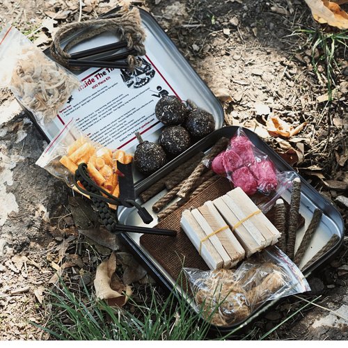 TITAN PPE TinFerno Fire Starting Kit – 100pc Fire Starter for Campfires, Ferro Rod, Magnesium Flint, Char Cloth, Fatwood, Wax Rope, Hemp Wick, Camping, Hiking, Bushcraft & Gift - Emergency Fire Kit