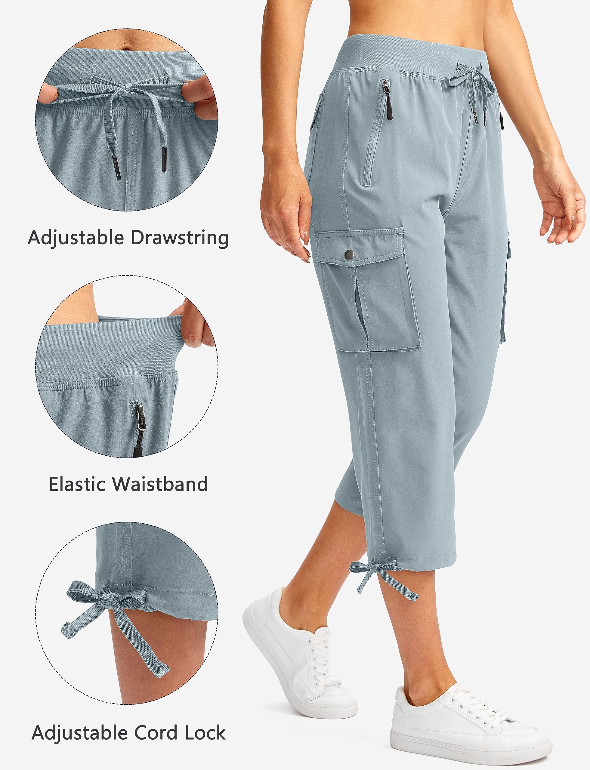 Soothfeel Women's Cargo Capris Pants with 6 Pockets Lightweight Quick Dry Travel Hiking Summer Pants for Women Casual (Light Grey, 4XL)