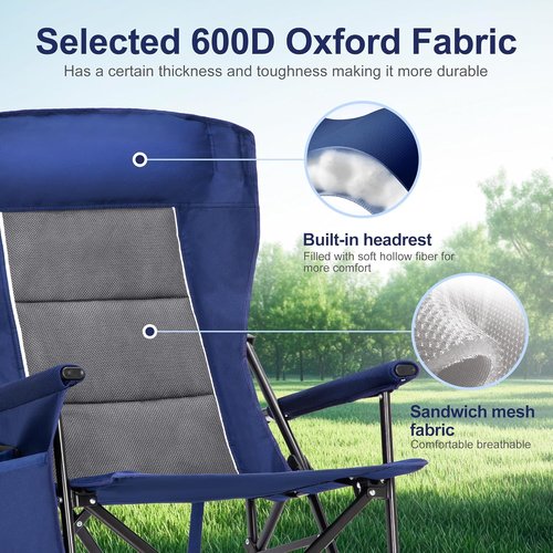 LET'S CAMP Oversized Camping Chairs - Heavy Duty 500LBS Support | Portable Collapsible with Cup Holder & Side Pocket - 2 Pack (Blue)