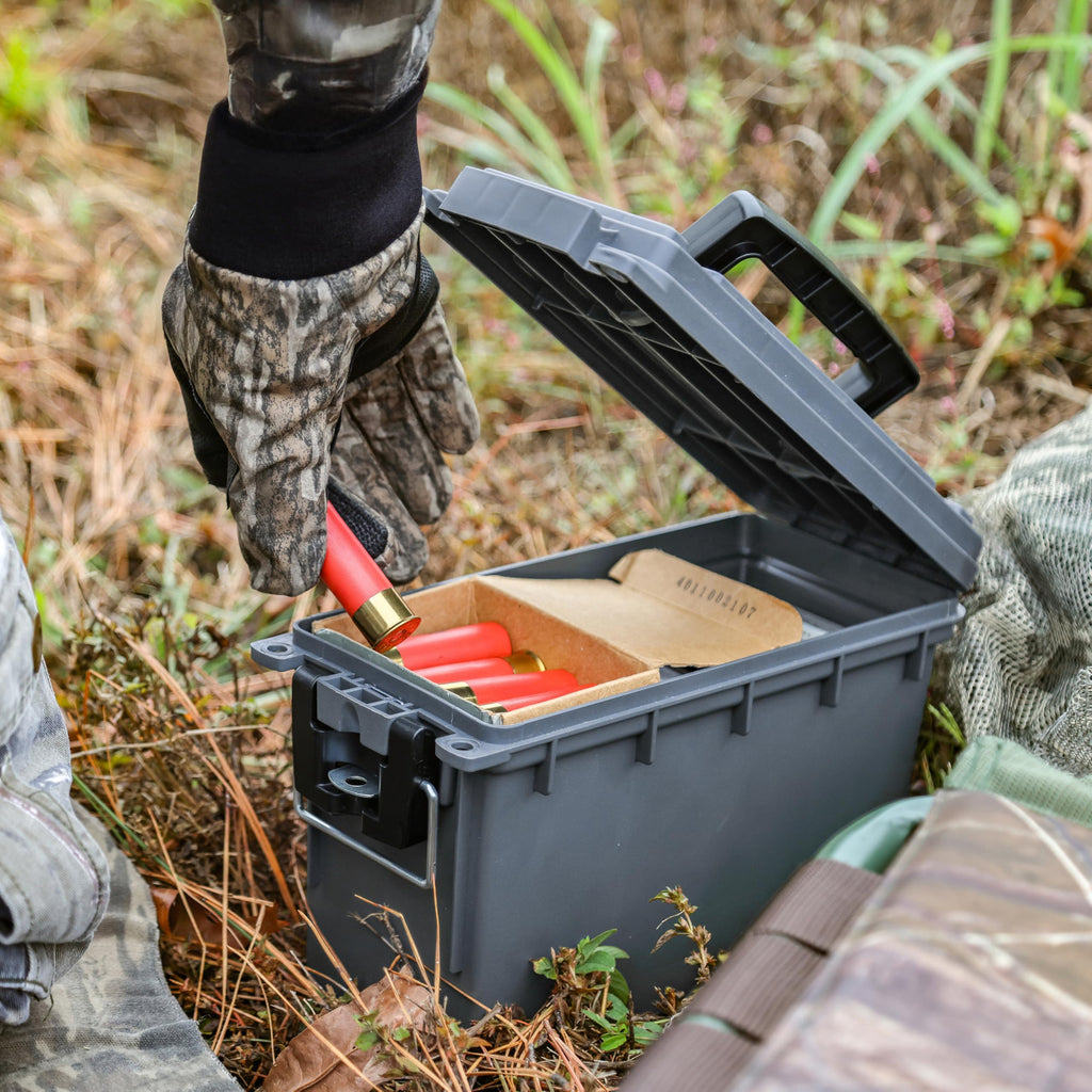 Sheffield 12759 4-Pack Ammo Storage Box, Stackable .30 Cal Field Boxes, Water and Dust Resistant, Lockable Storage Box with Handle, Secures Hunting Gear, Supplies, and Bullets, Made in USA, Gray
