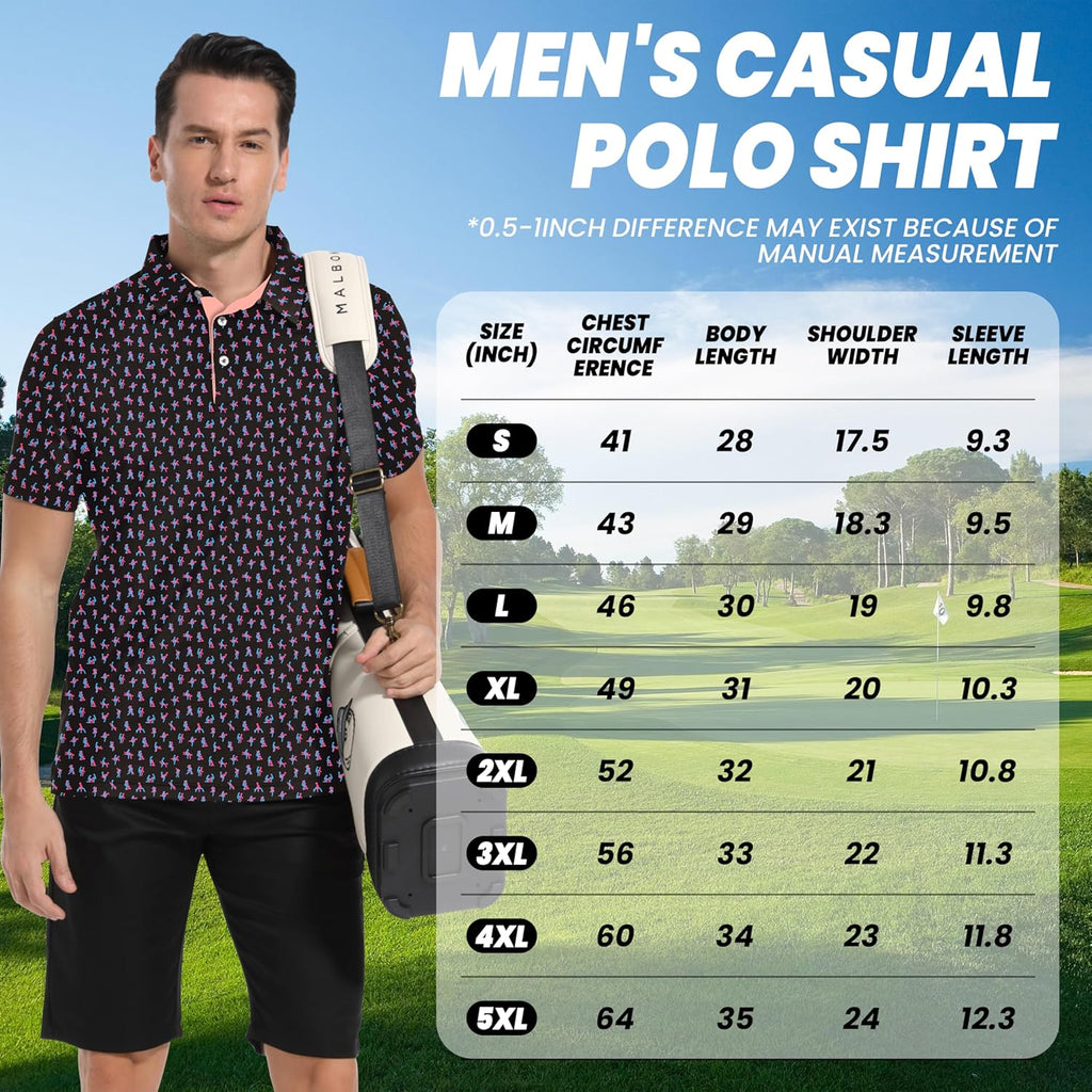Skiennix Men's Golf Shirts - Moisture-Wicking Short Sleeve Polo with Funny Love Print | X-Large Pink