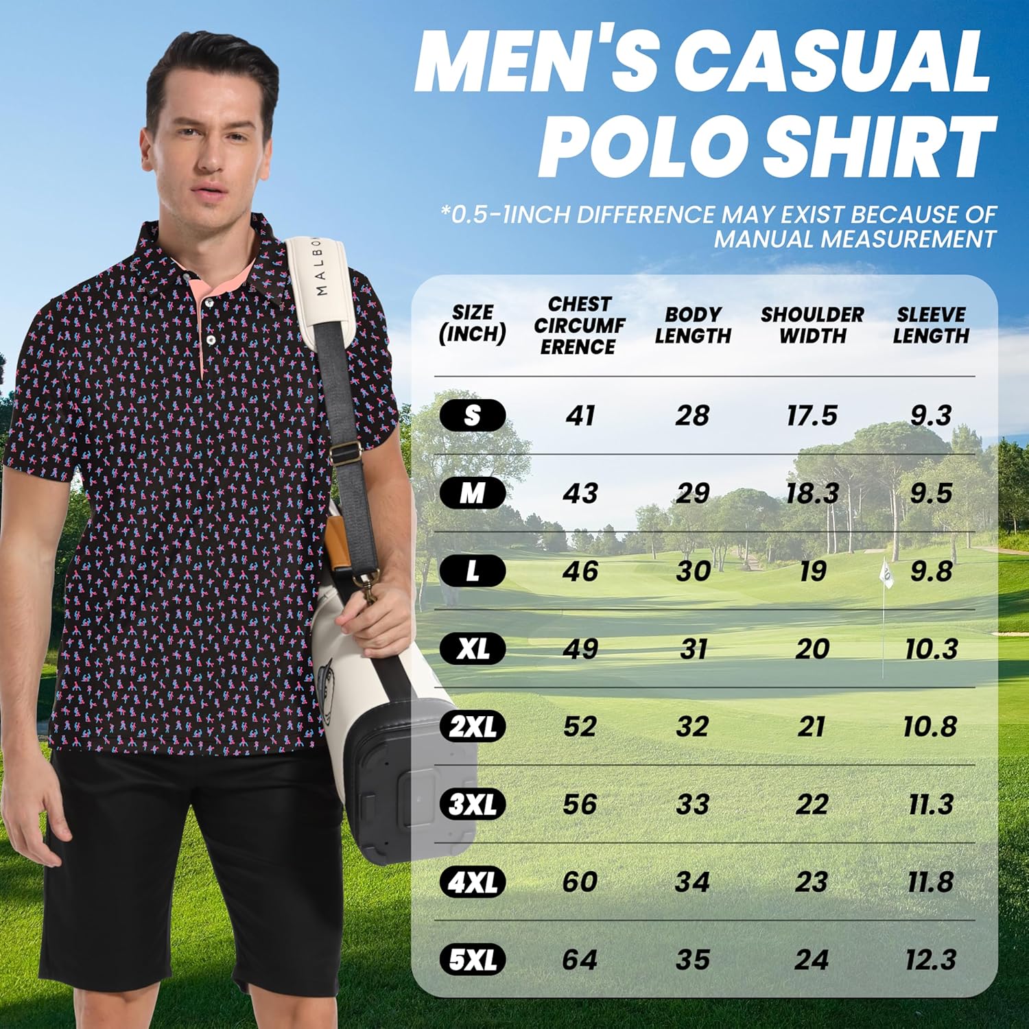 Skiennix Men's Golf Shirts - Moisture-Wicking Short Sleeve Polo with Funny Love Print | X-Large Pink