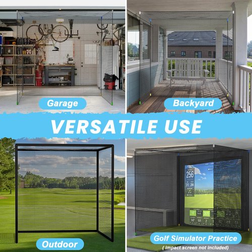aikeec Golf Practice Hitting Net: 10 x10x 10 Ft Batting Cage Netting with Polyester Mesh, Roped Edges -for Backyard Driving, Garage, Indoor/Outdoor, Golf Simulator (Frame Not Included)