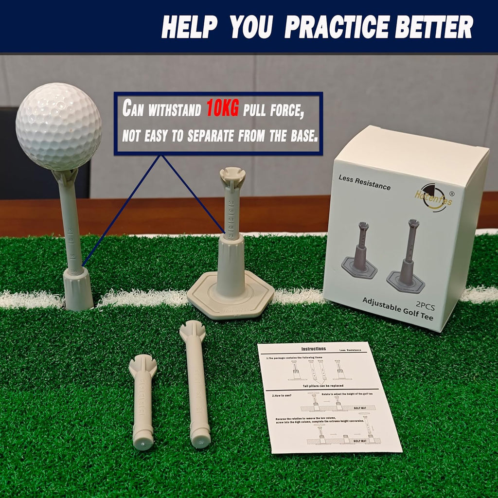 Skiennix Adjustable Golf Tees - Rubber Driving Range Simulator Tees for Indoor & Outdoor Practice | 3.9" & 2.8" (2 Pack Gray + 2 High Struts)