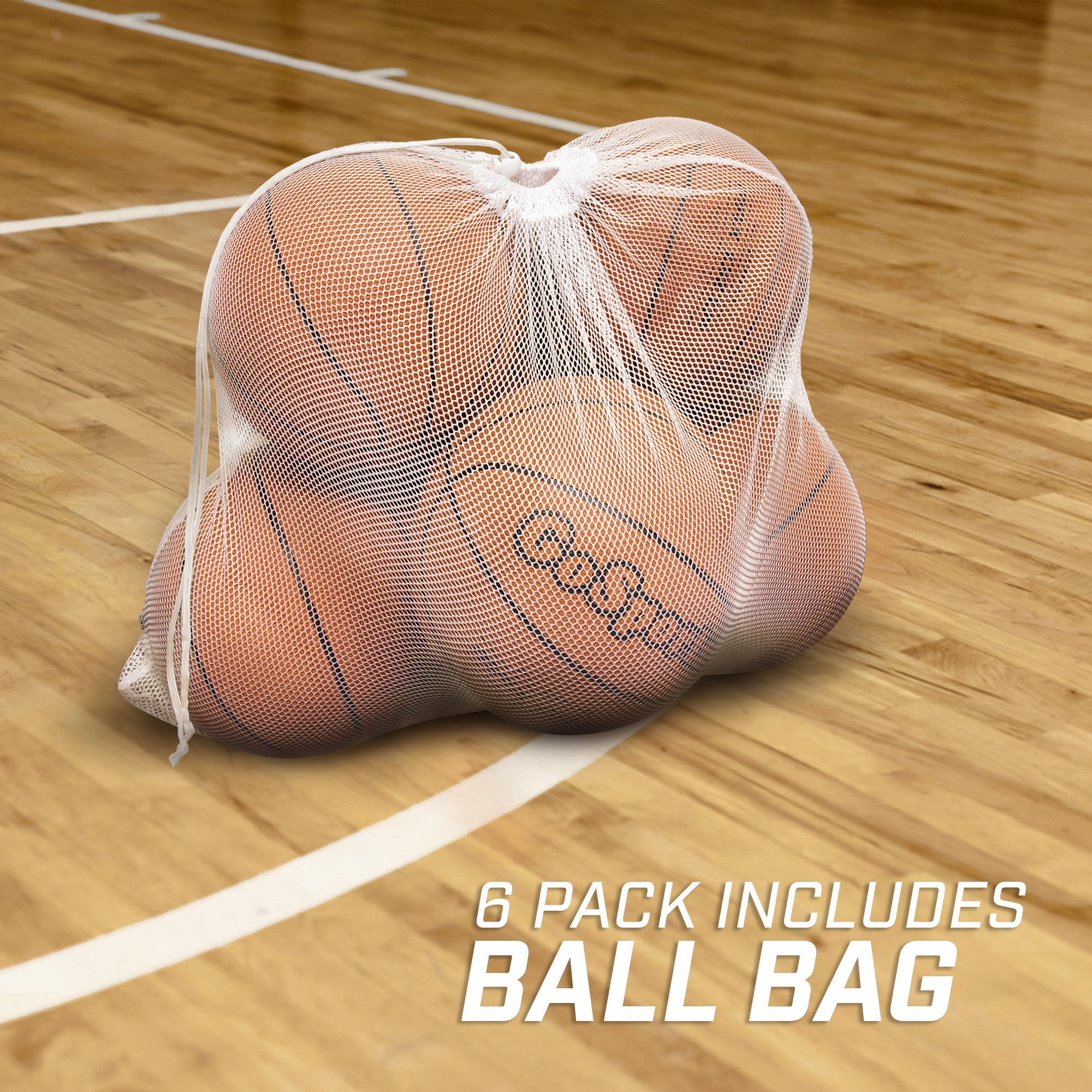 GoSports Indoor/Outdoor Rubber Basketballs - Six Pack of Size 7 Balls with Pump & Carrying Bag