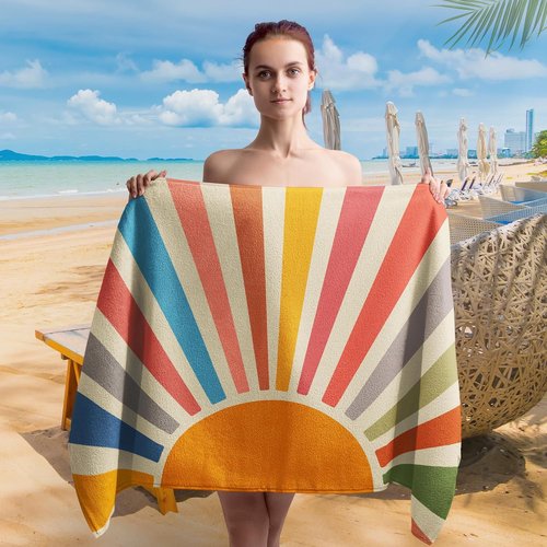 Boho Colorful Sunshine Beach Towel - Oversized 30x60 Inch Quick Dry Microfiber for Pool & Travel