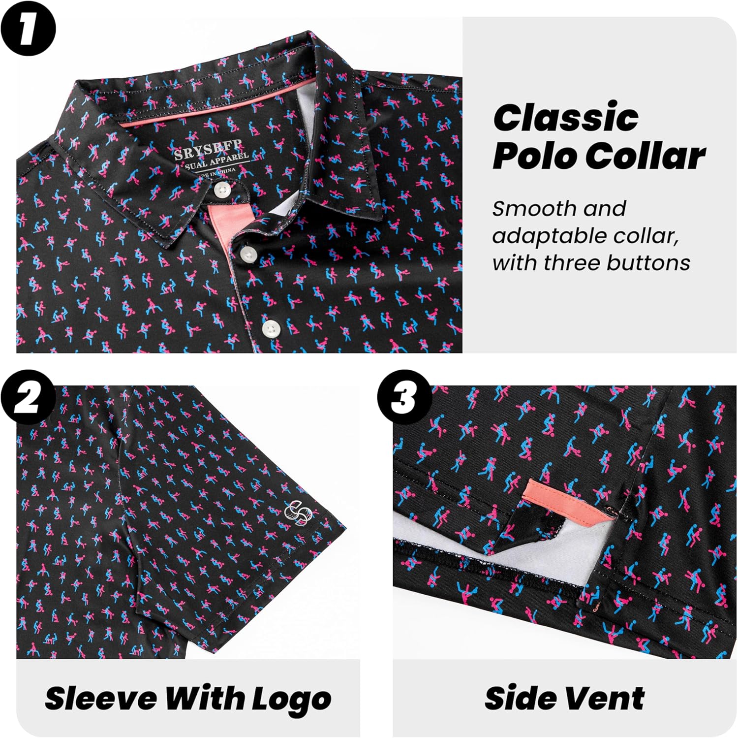 Skiennix Men's Golf Shirts - Moisture-Wicking Short Sleeve Polo with Funny Love Print | X-Large Pink