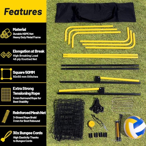 Happy Jump Volleyball Rebounder Net - 7x4 FT Adjustable Bounce Back Trainer with Heavy-Duty Steel Frame & 45-Ply Net