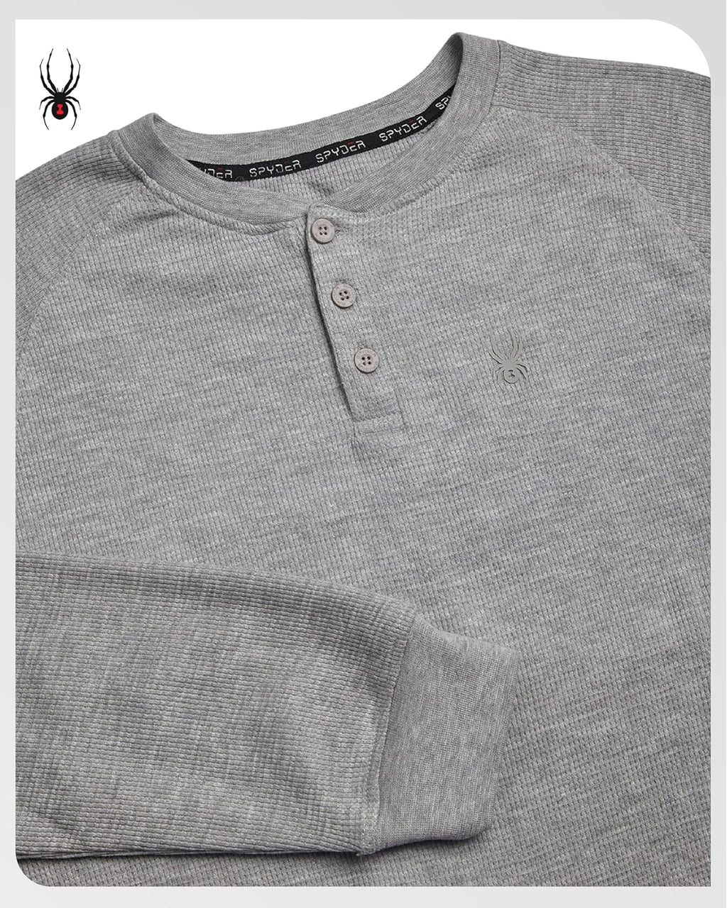 Spyder Men's Henley Shirt - Soft Cotton Blend Waffle Knit, Moisture-Wicking Quick-Dry Long Sleeve