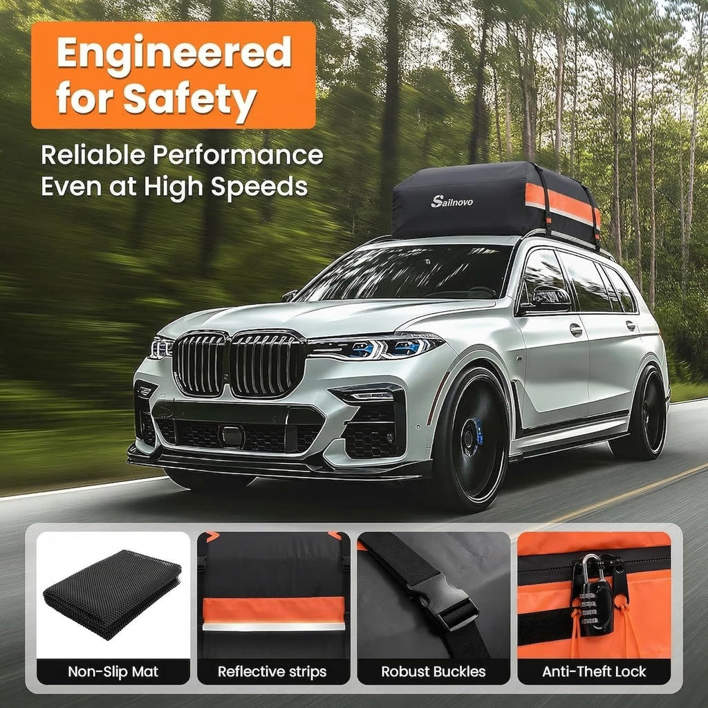 Sailnovo Rooftop Cargo Carrier - 15 Cubic Feet Waterproof 1000D PVC Bag with Anti-Slip Mat & Lock
