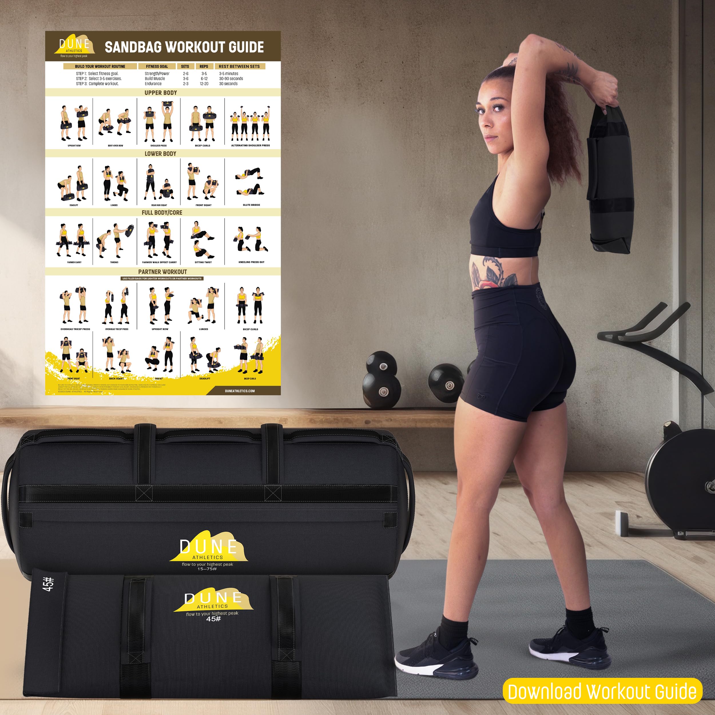 Sandbags for Working Out (Unfilled) - Enhance Your Fitness with Our Workout Sandbag, Versatile & Durable Sand Bags for Weight Training | 15-75 lbs Sand Bag for Exercise – Dark Gray - Guide Included