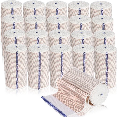 Reginary 20 Pack 4 Inch Elastic Bandage Wrap with Self Closure on Both Ends Athletic Stretchable Compression Bandage for Legs, Knees, Ankles, Wrists, Elbows, Shoulders (Blue Trim)
