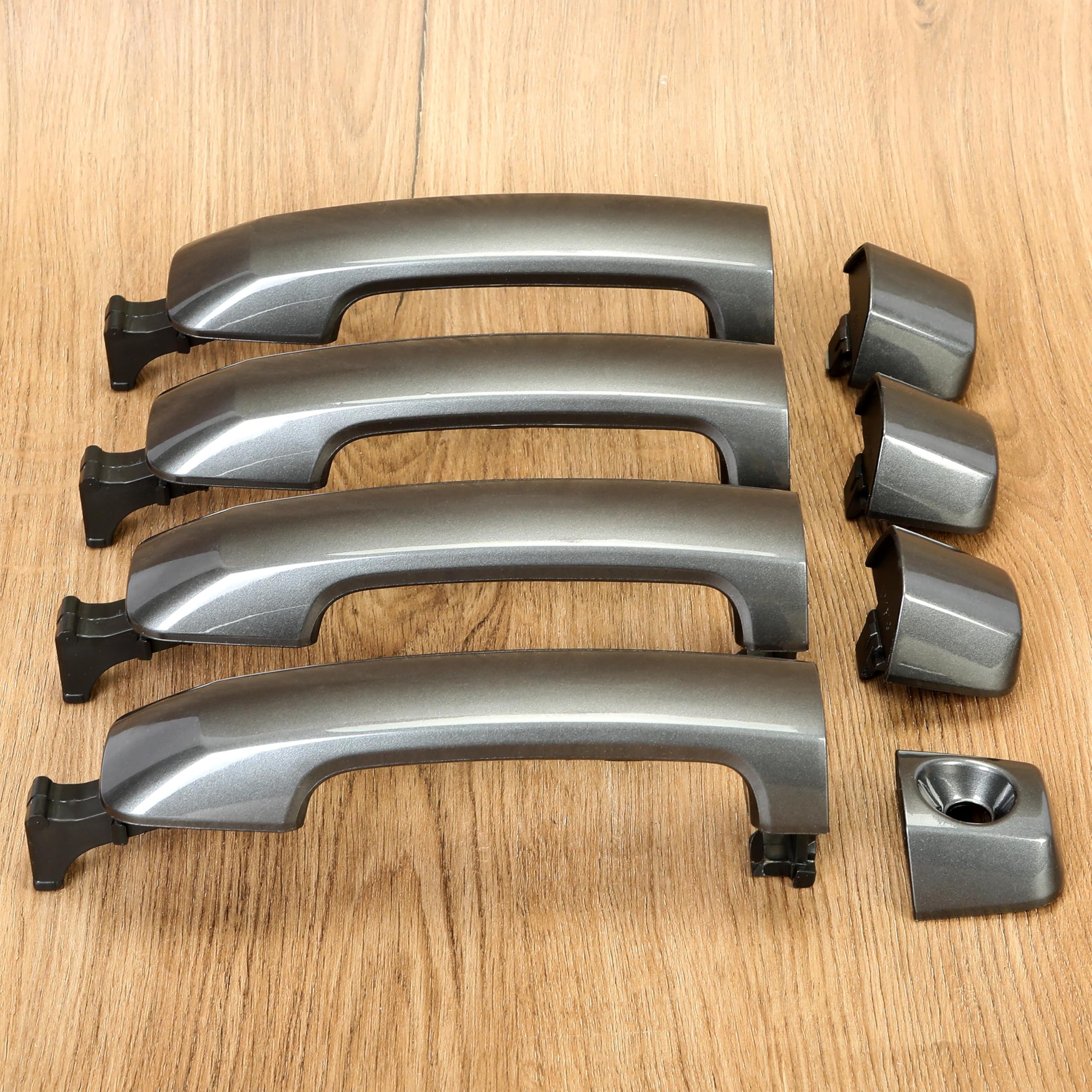 ECOTRIC Exterior Door Handles Kit Assembly Compatible with 2011-2022 Toyota Tundra Crewmax/Sequoia W/O Passenger Keyhole Dark Gray Replacement for 81295 692100C010 692170C030 692170C010