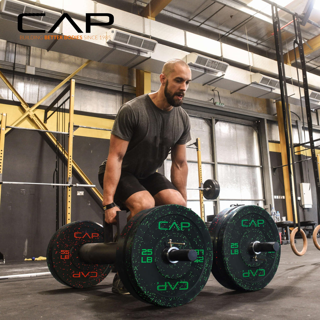 CAP 370 lb Economy Speckled Olympic Bumper Plate Set 2-Inch Olympic Plates, Medium Bounce Rubber Weight Plates with Steel Hub for Weightlifting, Strength Training & Home Gym Workouts