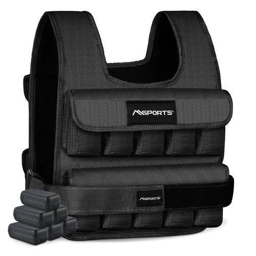 MSPORTS Premium Weighted Vest for Women & Men – Adjustable 11–65 lb, Running Vest, Walking Weighted Vest, Tactical Style Training Vest for CrossFit, Strength, Cardio & Home Workouts (Black, 45 lb)