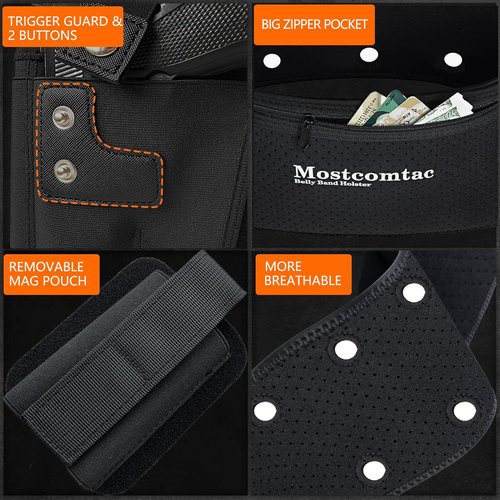 Mostcomtac Belly Band Holster - Comfortable Neoprene Gun Holster with Zip Pocket for Glock, Taurus, Ruger, M&P