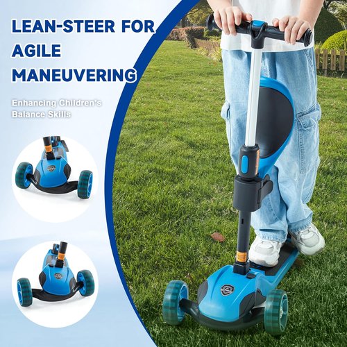 GLAMUP Kids Scooter - 2-in-1 Folding Kick Scooter with Adjustable Height & Safety Lock | 3-Wheel Design for Ages 3-14