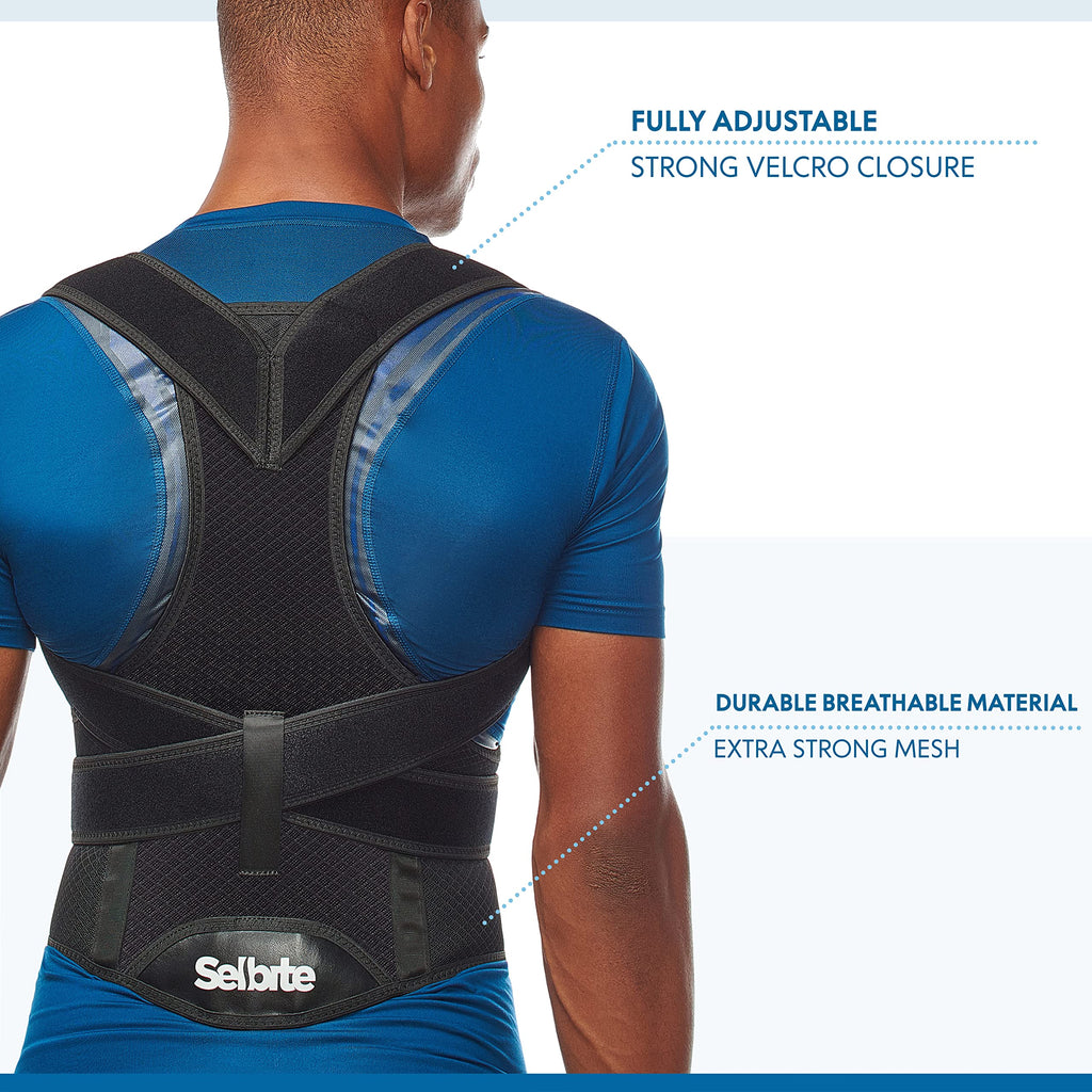 Selbite Posture Corrector for Men and Women - Back Brace for Upper and Lower Body Support - Adjustable Straightener with Pain Relief and Muscle Memory (Medium)