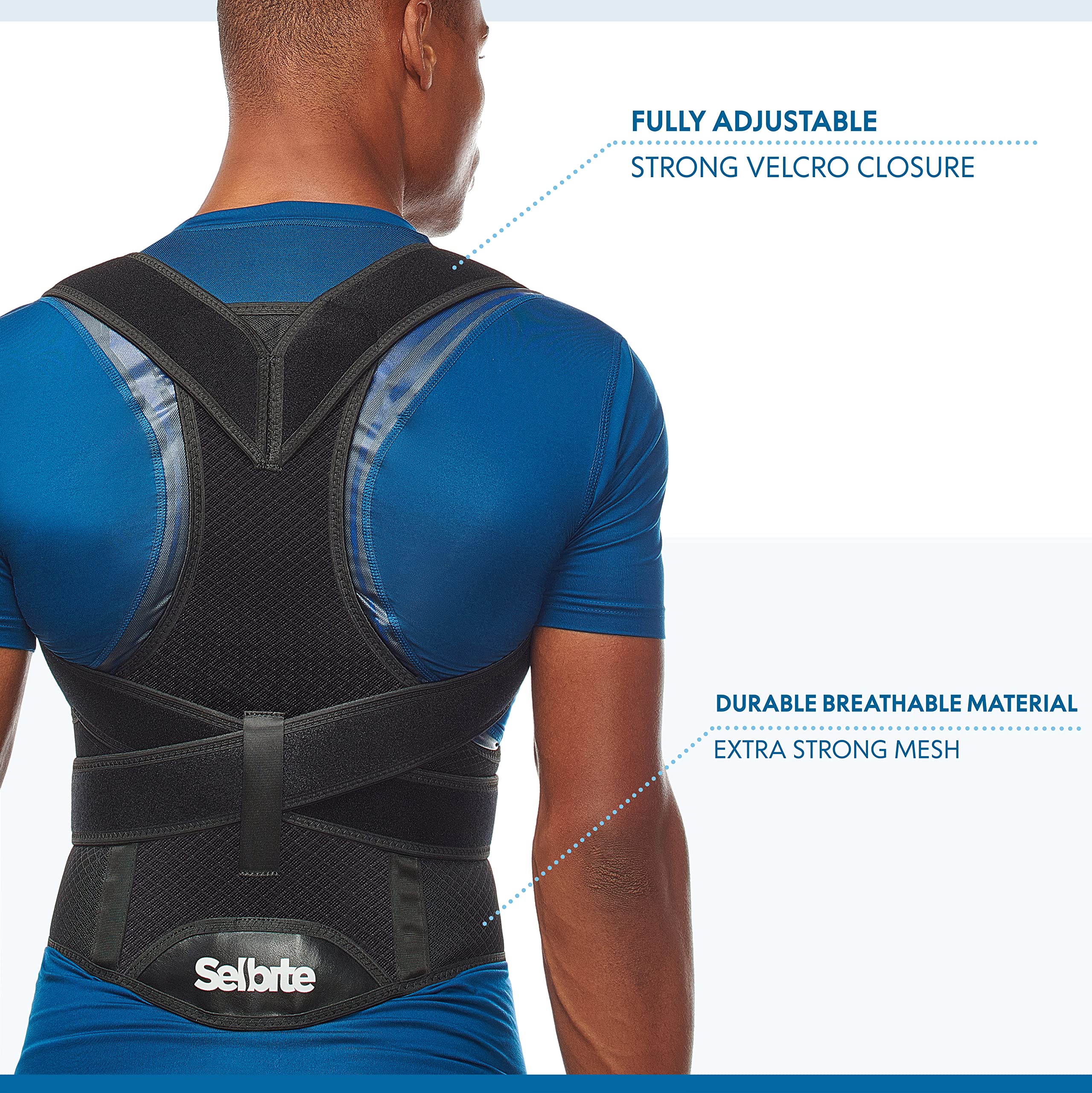 Selbite Posture Corrector for Men and Women - Back Brace for Upper and Lower Body Support - Adjustable Straightener with Pain Relief and Muscle Memory (Medium)