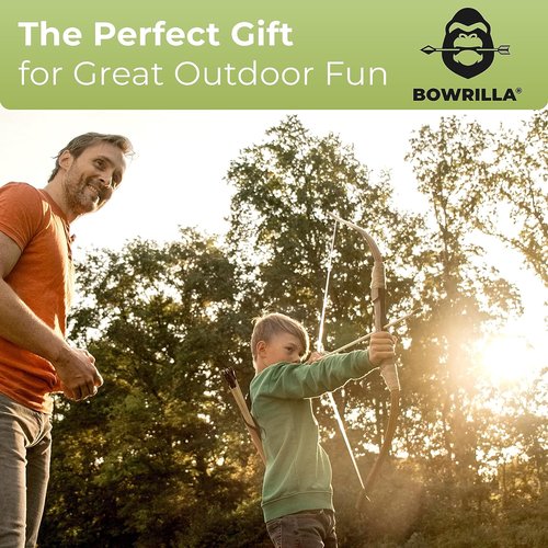 BOWRILLA® Kids Wooden Bow and Arrow Set - Includes 10 Arrows, Quiver, 3 Targets & Storage Bag | Perfect for Indoor & Outdoor Play