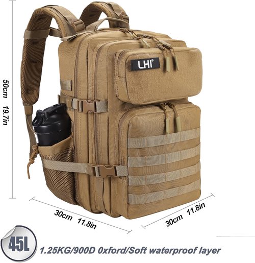 LHI Military Tactical Backpack - 45L Army Assault Pack with Molle System | Unisex Rucksack