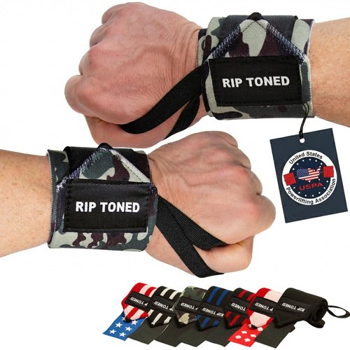Rip Toned Wrist Wraps for Weightlifting – USPA & USAPL Approved 18" Wrist Straps for Powerlifting – Adjustable, Durable Gym Wraps with Thumb Loop – Quality Support for Men & Women – Green Camo Flex