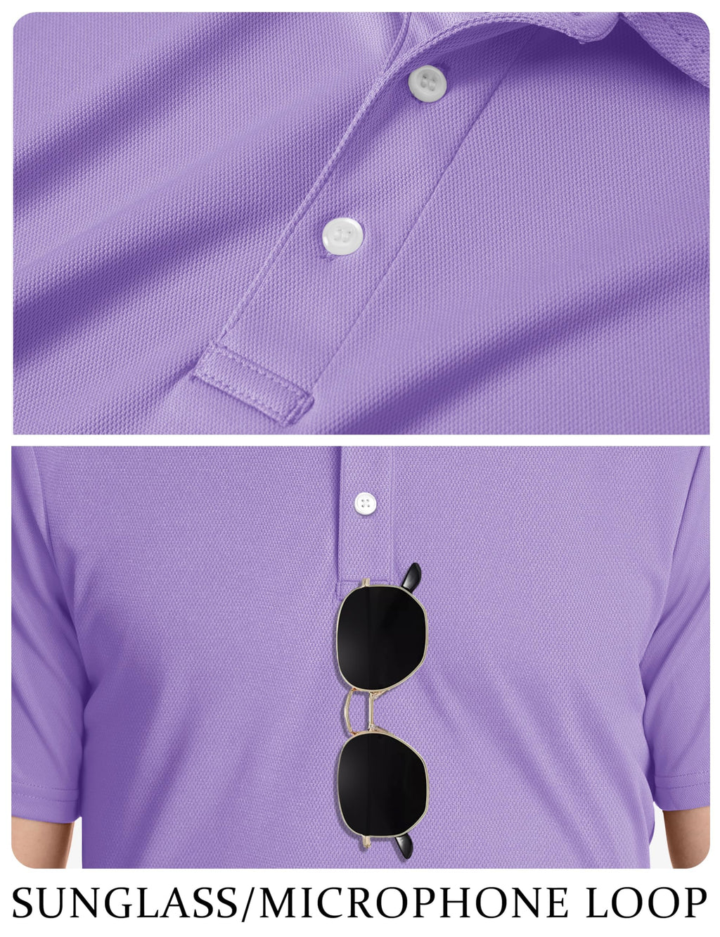 TACVASEN Mens Golf Shirt Dry Fit Mens Polo Shirts Short Sleeve Performance Golf Polos for Men with Collar Work Shirts Light Purple, 2XL