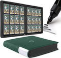 Premium Card Binder - 12 Pocket Design Fits 1200 Cards | 3X4 Ringless with Sleeves, Blackish Green