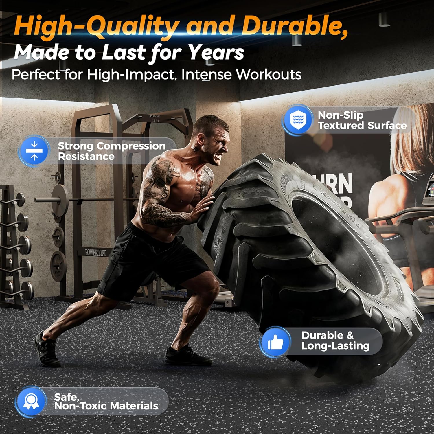 SUPERJARE Extra-Thick Rubber Exercise Mat - Interlocking Gym Flooring Tiles, 12 Pcs, 48 Sq Ft, Black/Grey