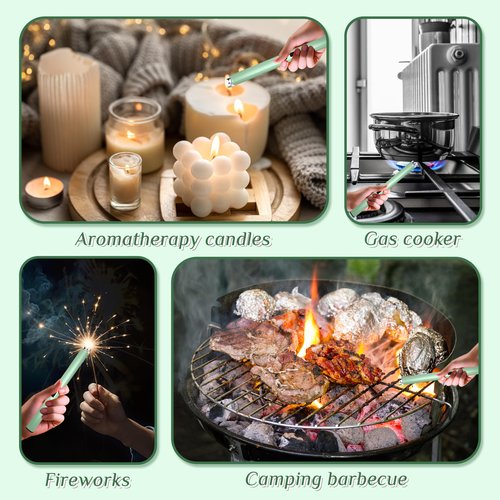 2 PCS Candle Lighter,Windproof Flameless Electric Lighter with LED Power Display ＆ Safety Switch, Upgraded Plasma USB Rechargeable Lighters for Birthday Camping BBQ (Green)