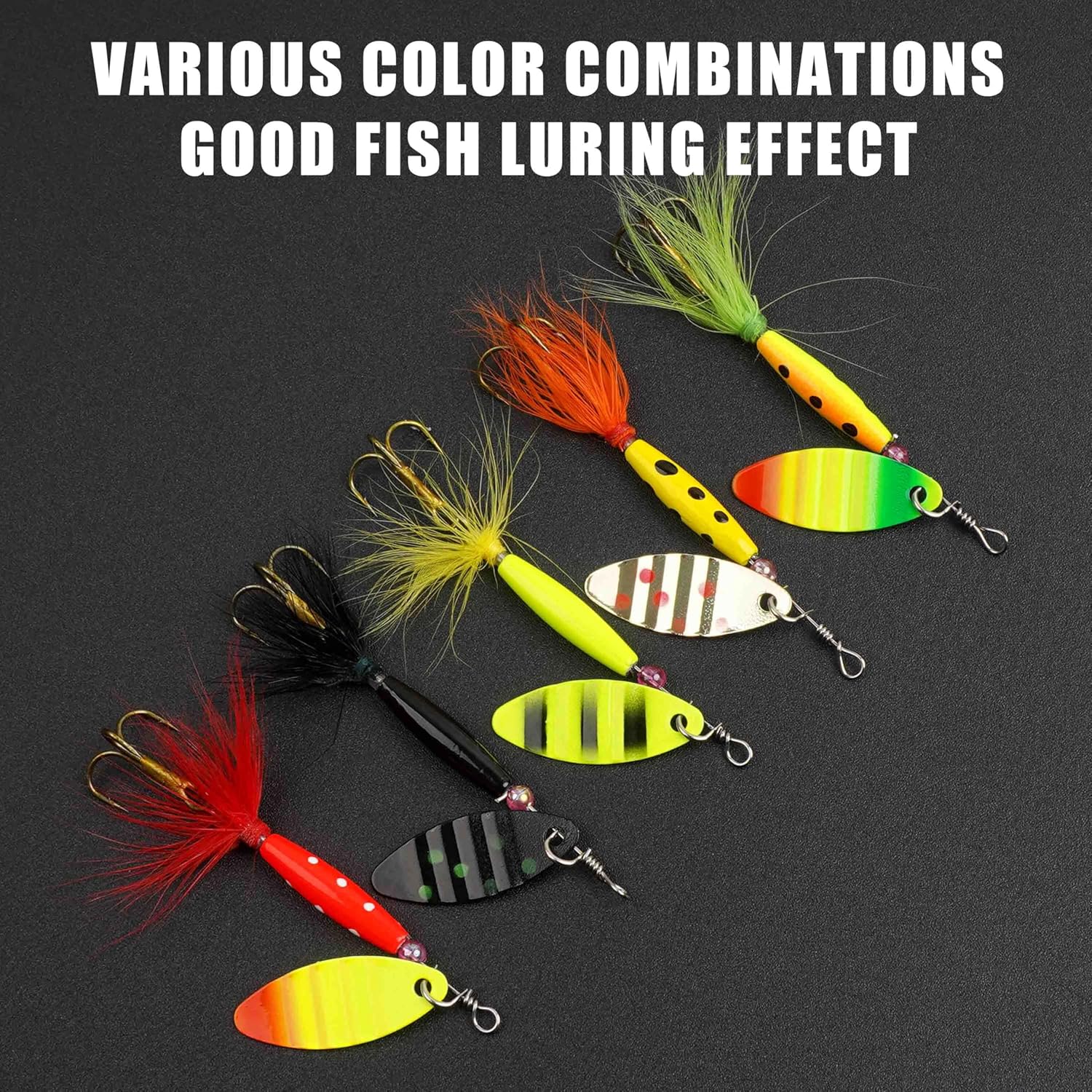 Spinnerbaits Rooster Fishing Lures Kit - Hard Metal Inline Spinner Baits for Bass, Salmon & Trout