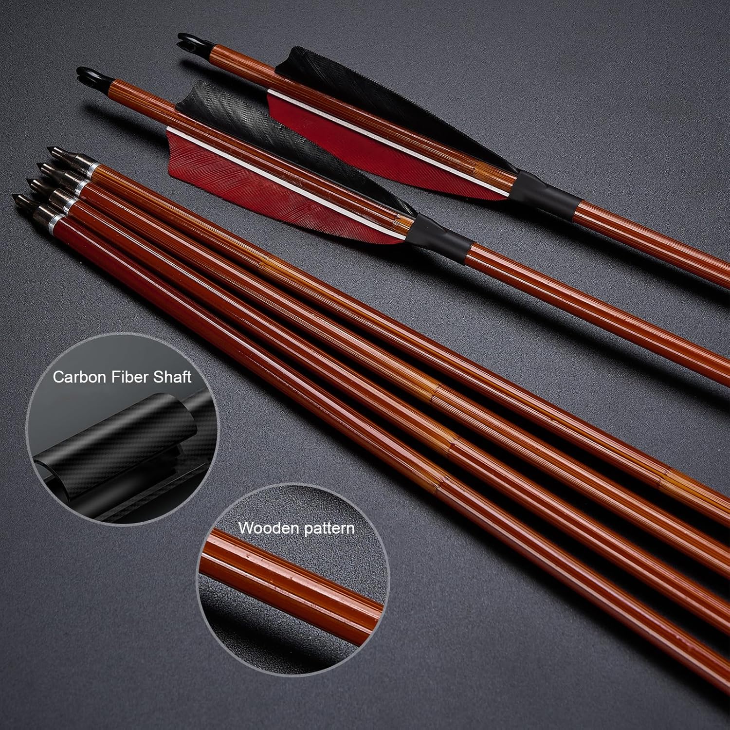 TOPARCHERY Premium 30" Carbon Hunting Arrows - 4" Real Turkey Feathers Fletching | 500 Spine for Recurve & Long Bow - 12 Pack