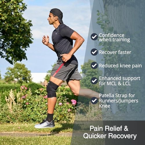 Exous Bodygear Knee Brace - Meniscus Tear & Arthritis Support | Patented Adjustable Wraparound Strap, Medium Size