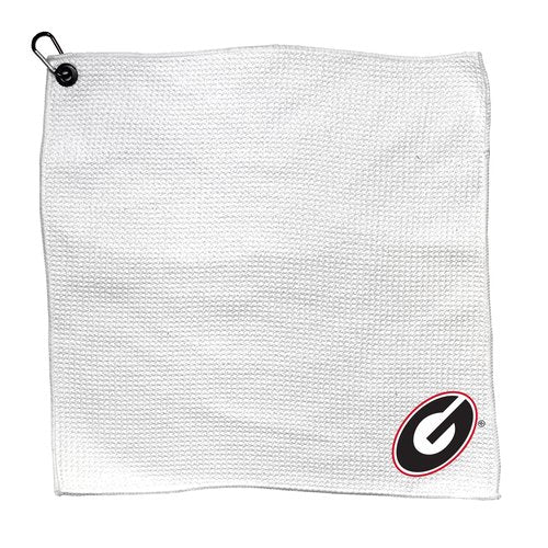 Team Golf NCAA Georgia Microfiber Towel - 15" X 15" (White) with Carabiner Clip, Premium Microfiber with Deep Waffle Pockets - Superior Water Absorption and Quick Dry Golf Cleaning Towel