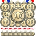 Remuuly Gold Award Medals - 60 Pcs 2 Inch Metal Trophies with Neck Ribbons for Sports Competitions