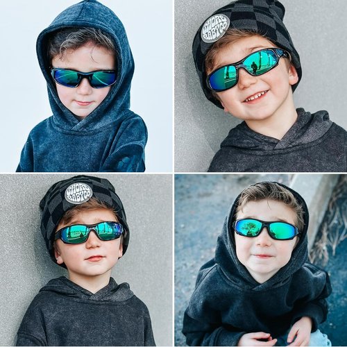 LIU·WEN Kids Polarized Sunglasses - Flexible Sports Glasses with Strap for Ages 4-12 | Ideal for Baseball & Beach