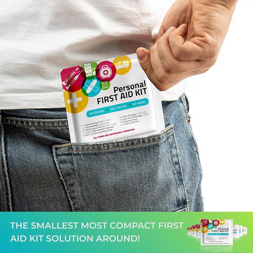 First Aid Kit by Portable Travel - 10 Pack | Essential for Home, Office, Car & Outdoors | Individually Wrapped Supplies