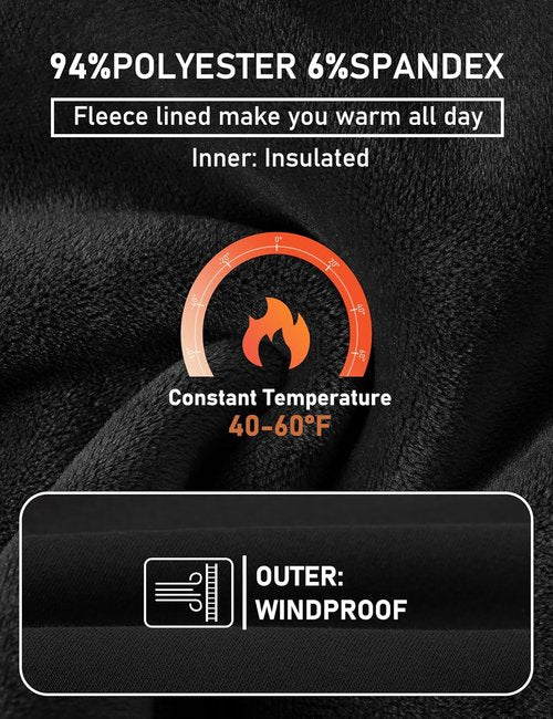 MoFiz Women's Thermal Fleece Lined Joggers - Water Resistant Winter Sweatpants | Black, Size L