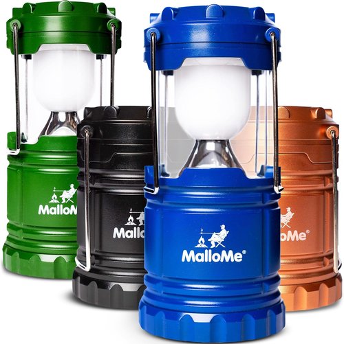 MalloMe Camping Lantern - Multicolor 4 Pack LED Lights for Tents | Emergency Battery Powered