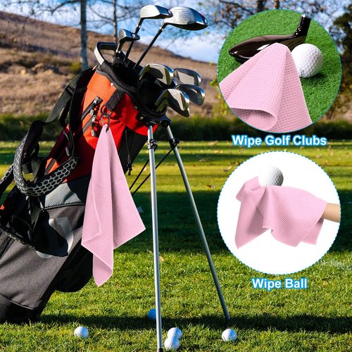PATIKIL 24"x16" Tri-Fold Golf Towels, Waffle Pattern Towels Soft Fiber Strong Water Absorption with D Clip for Golf Lovers, Pink