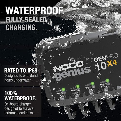 NOCO Genius GENPRO10X4 Onboard Battery Charger - 4-Bank, 40A, Waterproof, 12V with Overcharge Protection & Temperature Compensation